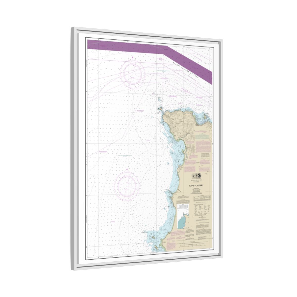 Chart 18485 Cape Flattery - NOAA Nautical Chart Floating Frame Canvas | 24" x 32" | 30" x 40" - White side