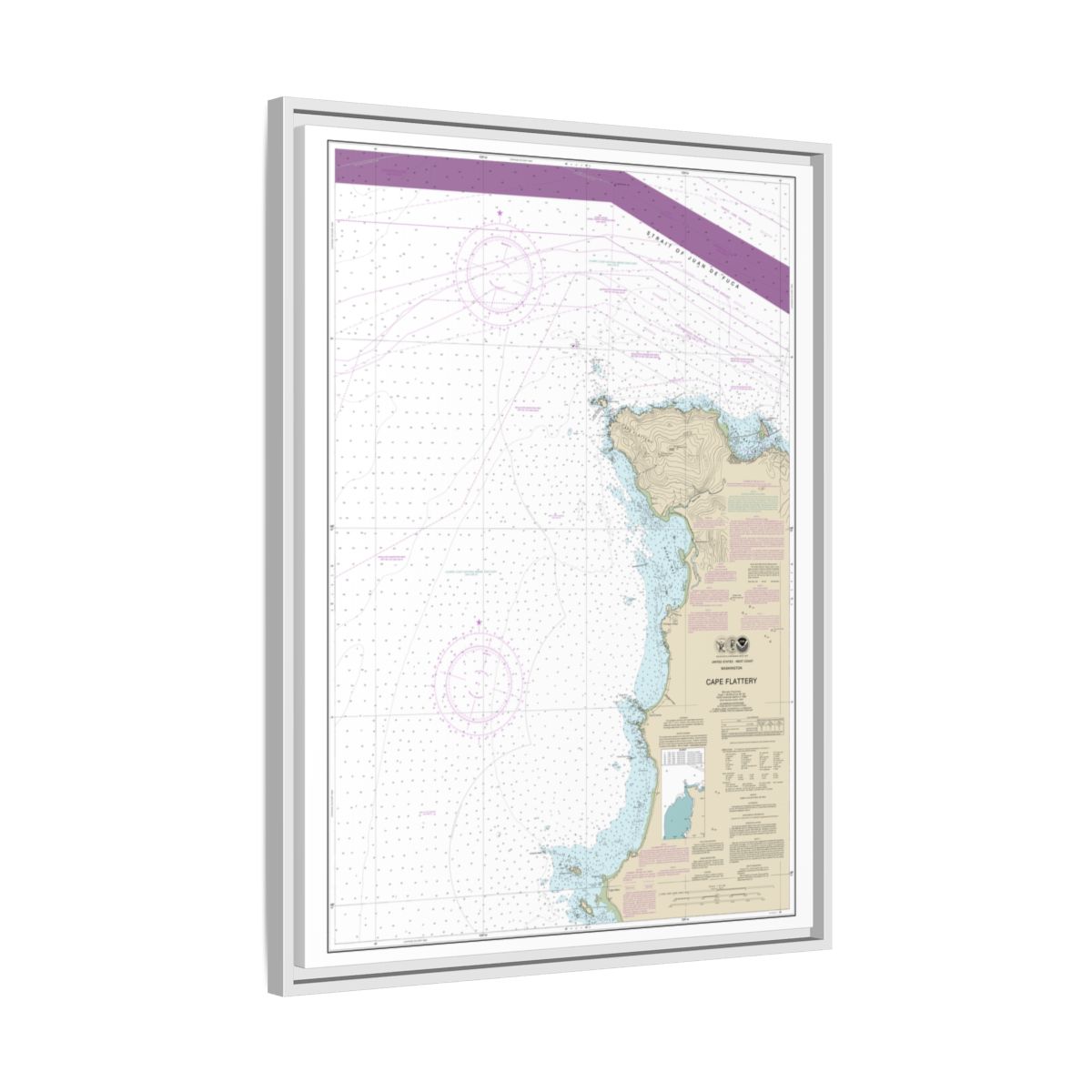 Chart 18485 Cape Flattery - NOAA Nautical Chart Floating Frame Canvas | 24" x 32" | 30" x 40" - White side