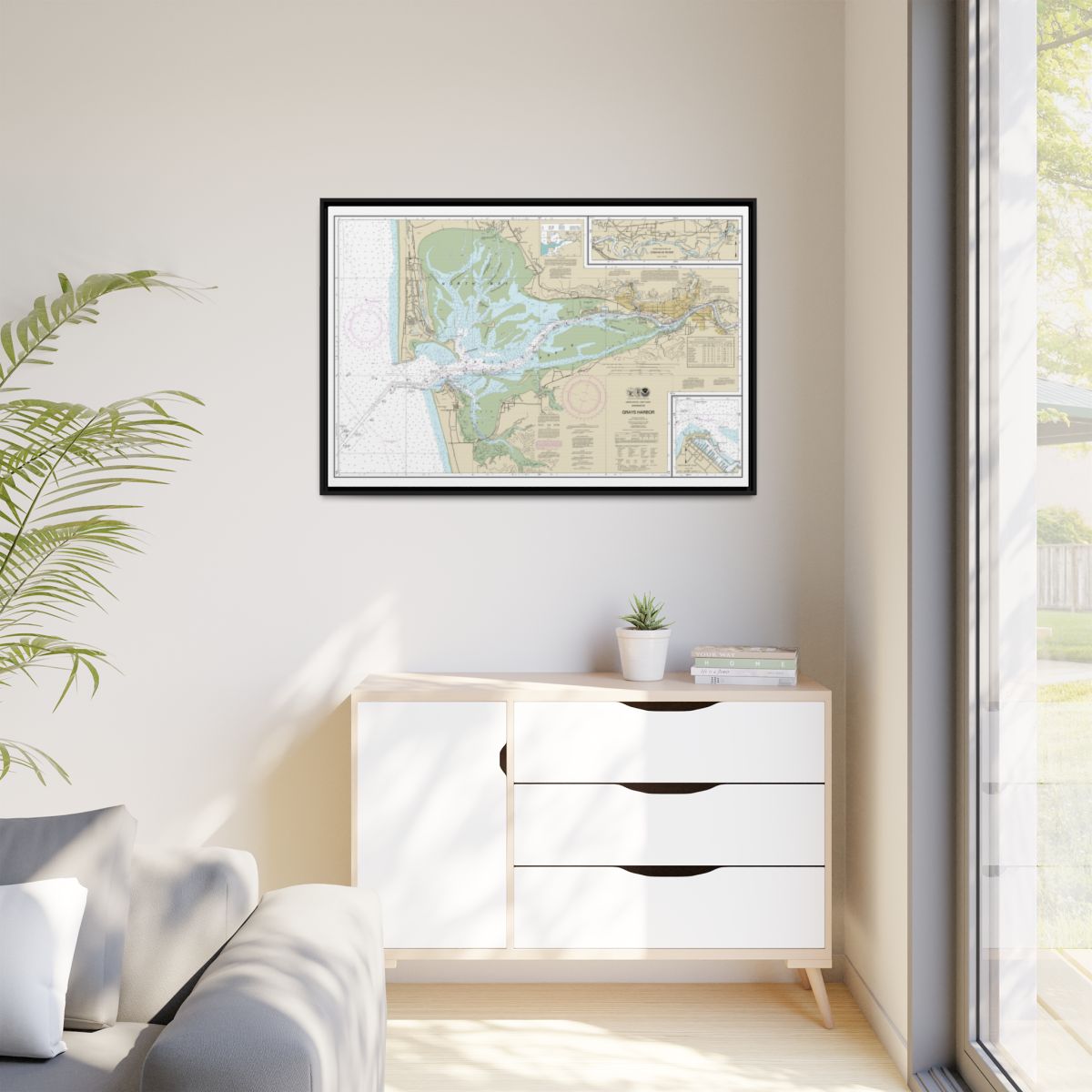 Chart 18502 Grays Harbor;Westhaven Cove - NOAA Nautical Chart Floating Frame Canvas | 30" x 20" | 36" x 24" | 48" x 32" - Black context-1
