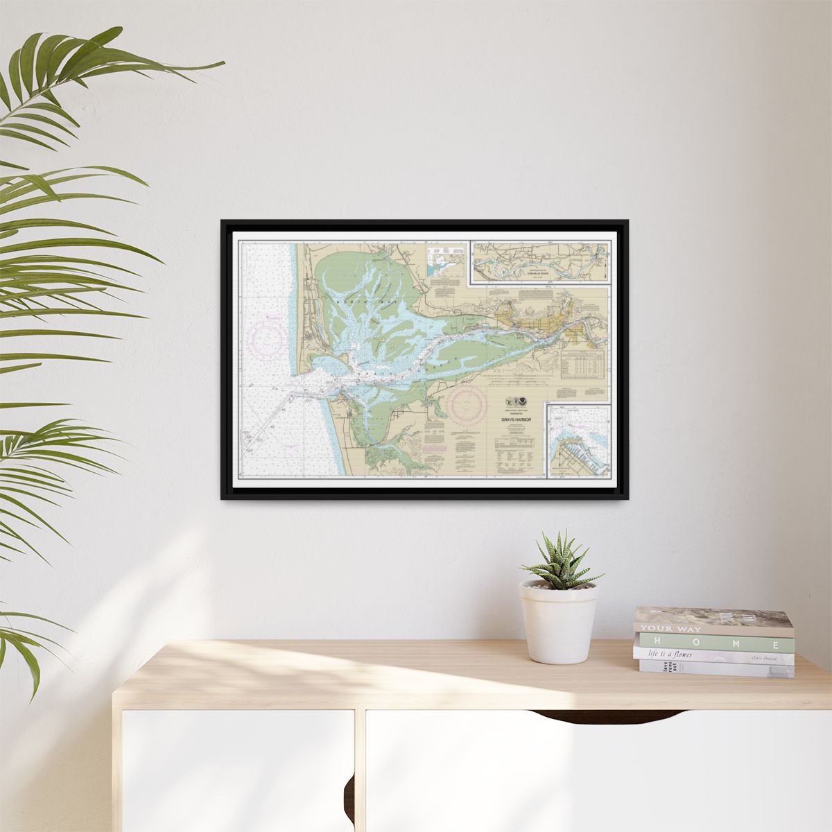 Chart 18502 Grays Harbor;Westhaven Cove - NOAA Nautical Chart Floating Frame Canvas | 30" x 20" | 36" x 24" | 48" x 32" - Black context-1