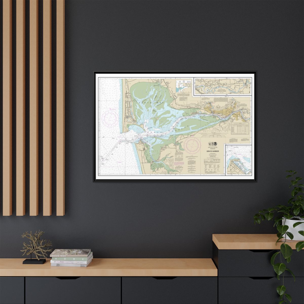 Chart 18502 Grays Harbor;Westhaven Cove - NOAA Nautical Chart Floating Frame Canvas | 30" x 20" | 36" x 24" | 48" x 32" - Black context-2