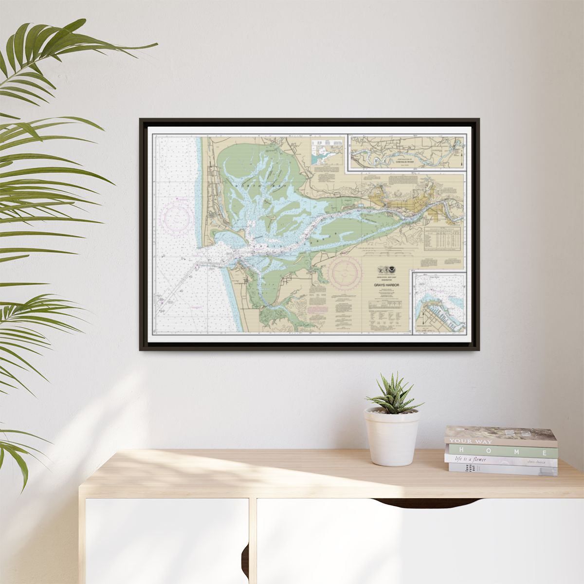 Chart 18502 Grays Harbor;Westhaven Cove - NOAA Nautical Chart Floating Frame Canvas | 30" x 20" | 36" x 24" | 48" x 32" - Espresso context-1