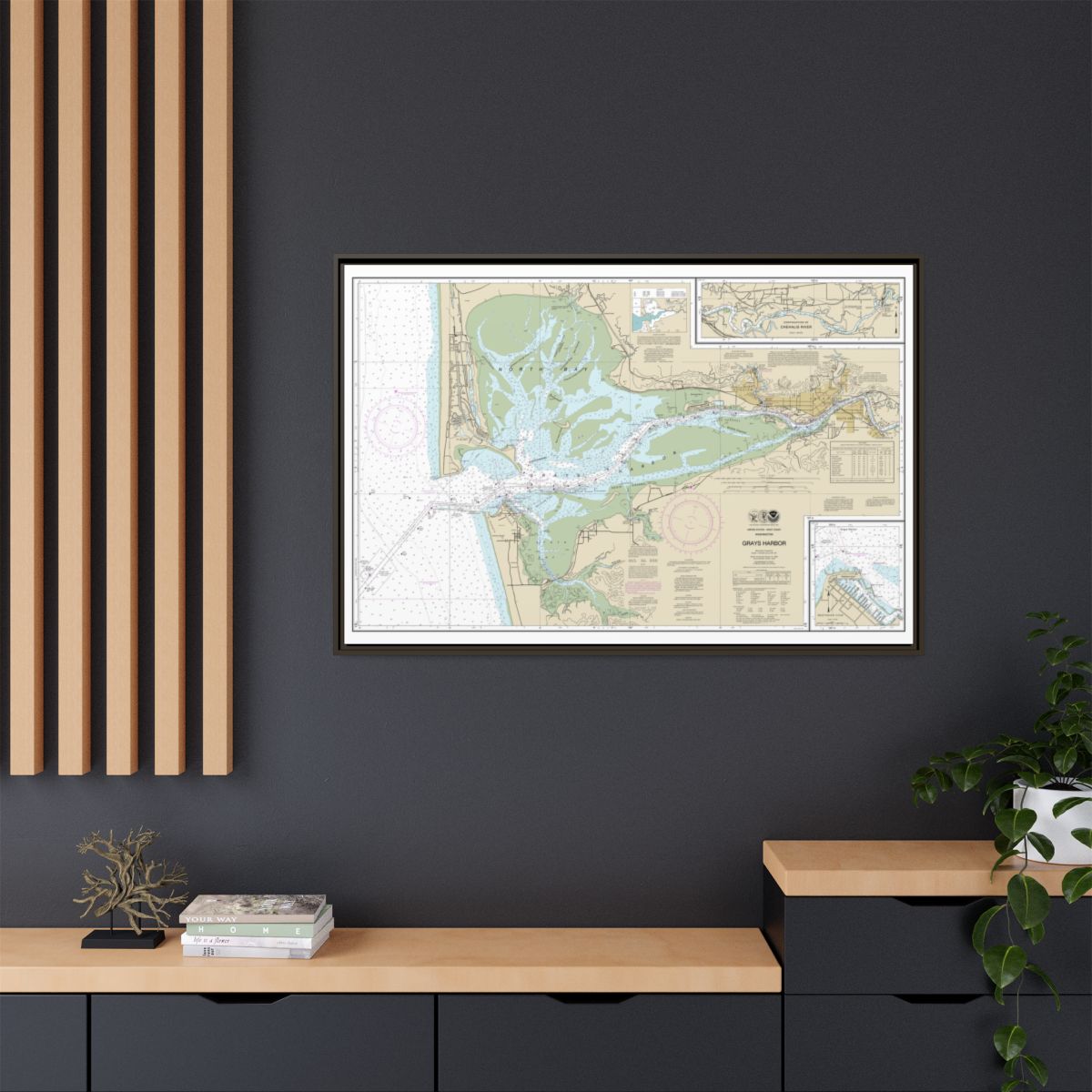 Chart 18502 Grays Harbor;Westhaven Cove - NOAA Nautical Chart Floating Frame Canvas | 30" x 20" | 36" x 24" | 48" x 32" - Espresso context-2