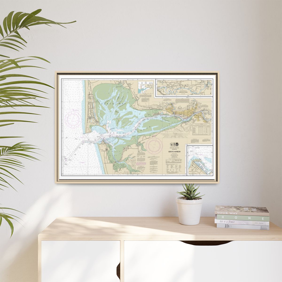 Chart 18502 Grays Harbor;Westhaven Cove - NOAA Nautical Chart Floating Frame Canvas | 30" x 20" | 36" x 24" | 48" x 32" - Natural context-1