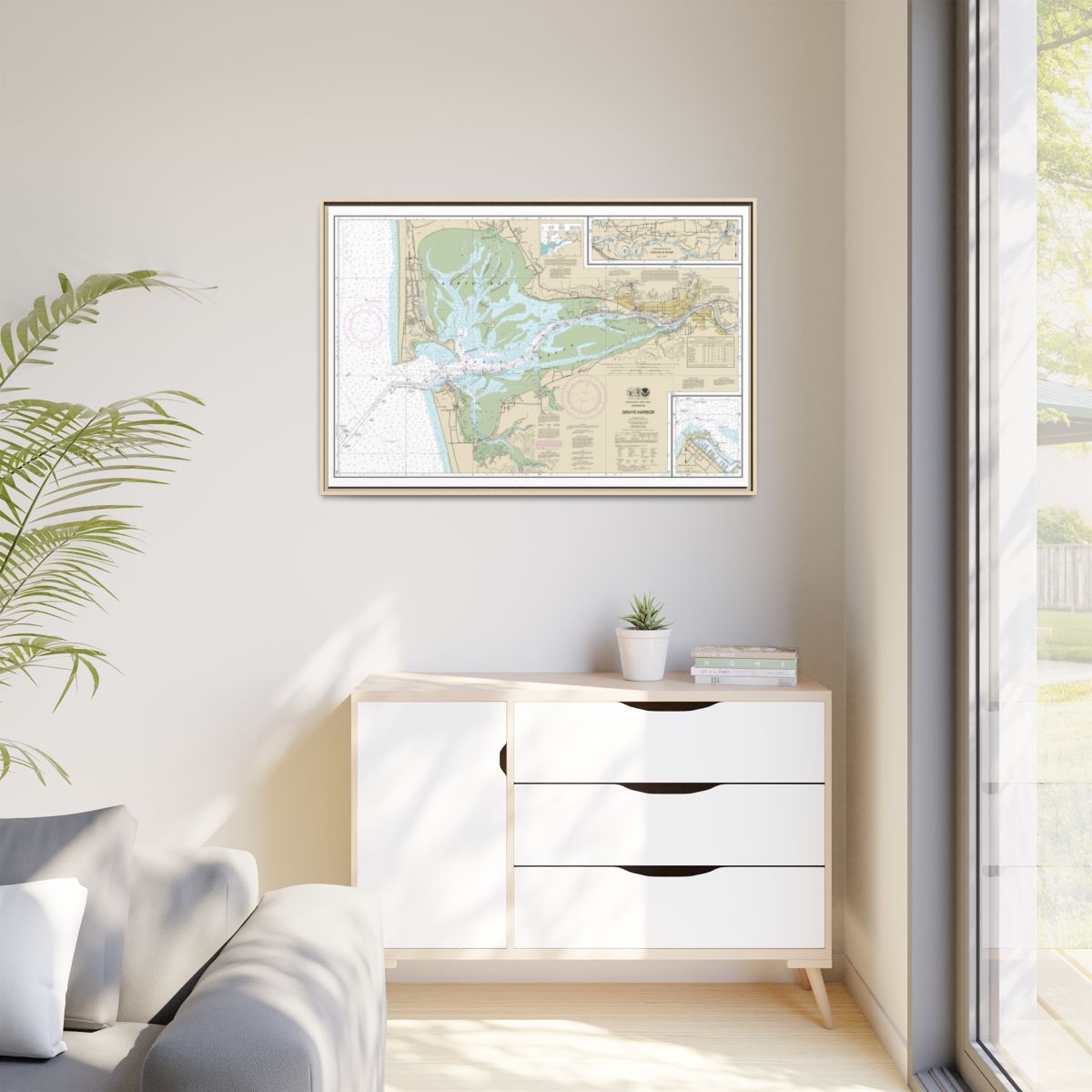 Chart 18502 Grays Harbor;Westhaven Cove - NOAA Nautical Chart Floating Frame Canvas | 30" x 20" | 36" x 24" | 48" x 32" - Natural context-1
