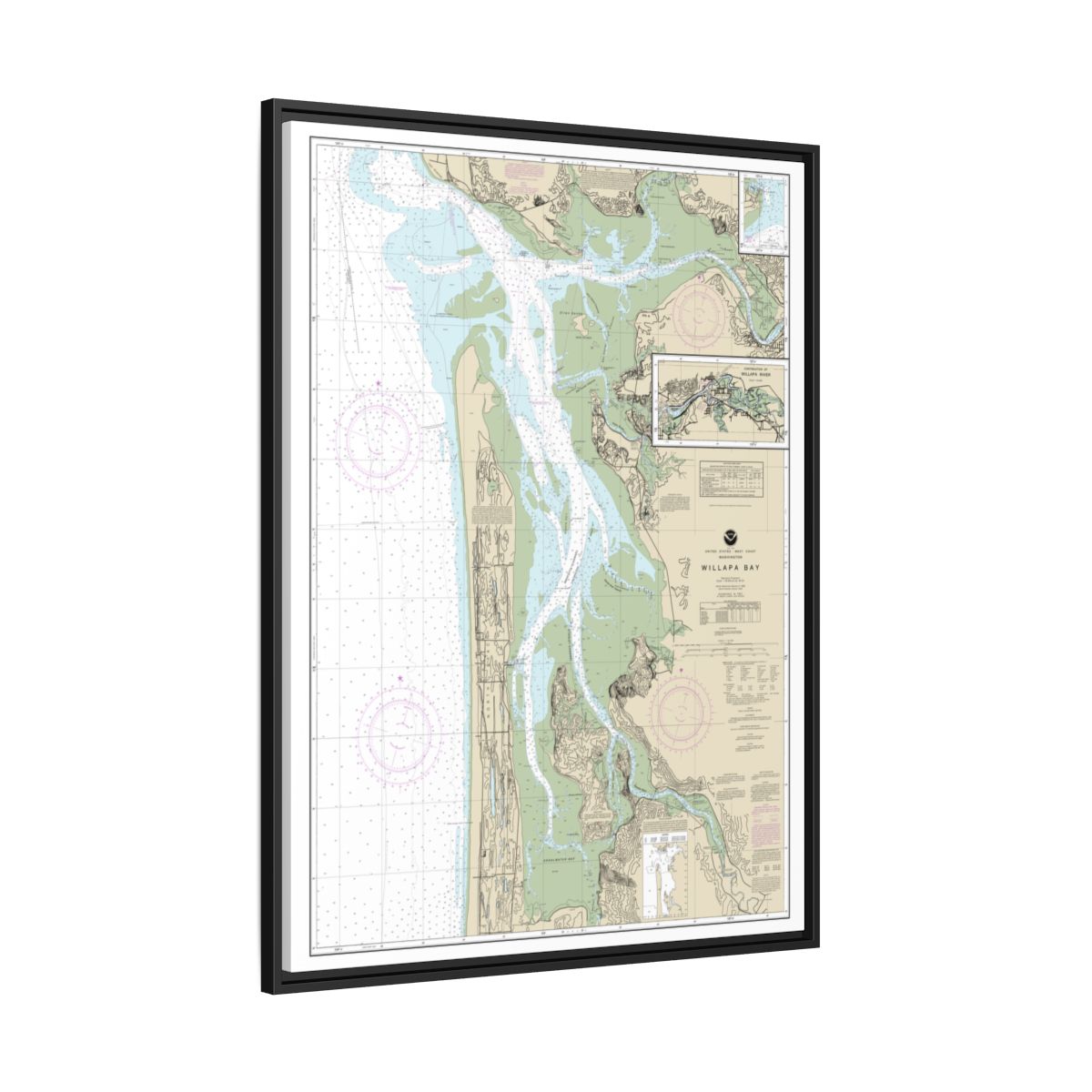 Chart 18504 Willapa Bay;Toke Pt. - NOAA Nautical Chart Floating Frame Canvas | 24" x 32" | 30" x 40" - Black side