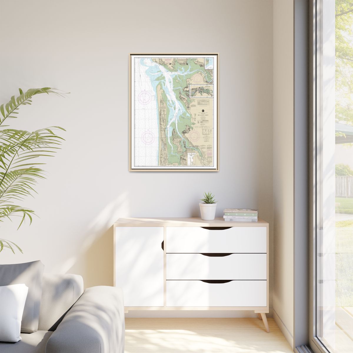 Chart 18504 Willapa Bay;Toke Pt. - NOAA Nautical Chart Floating Frame Canvas | 24" x 32" | 30" x 40" - Natural context-1