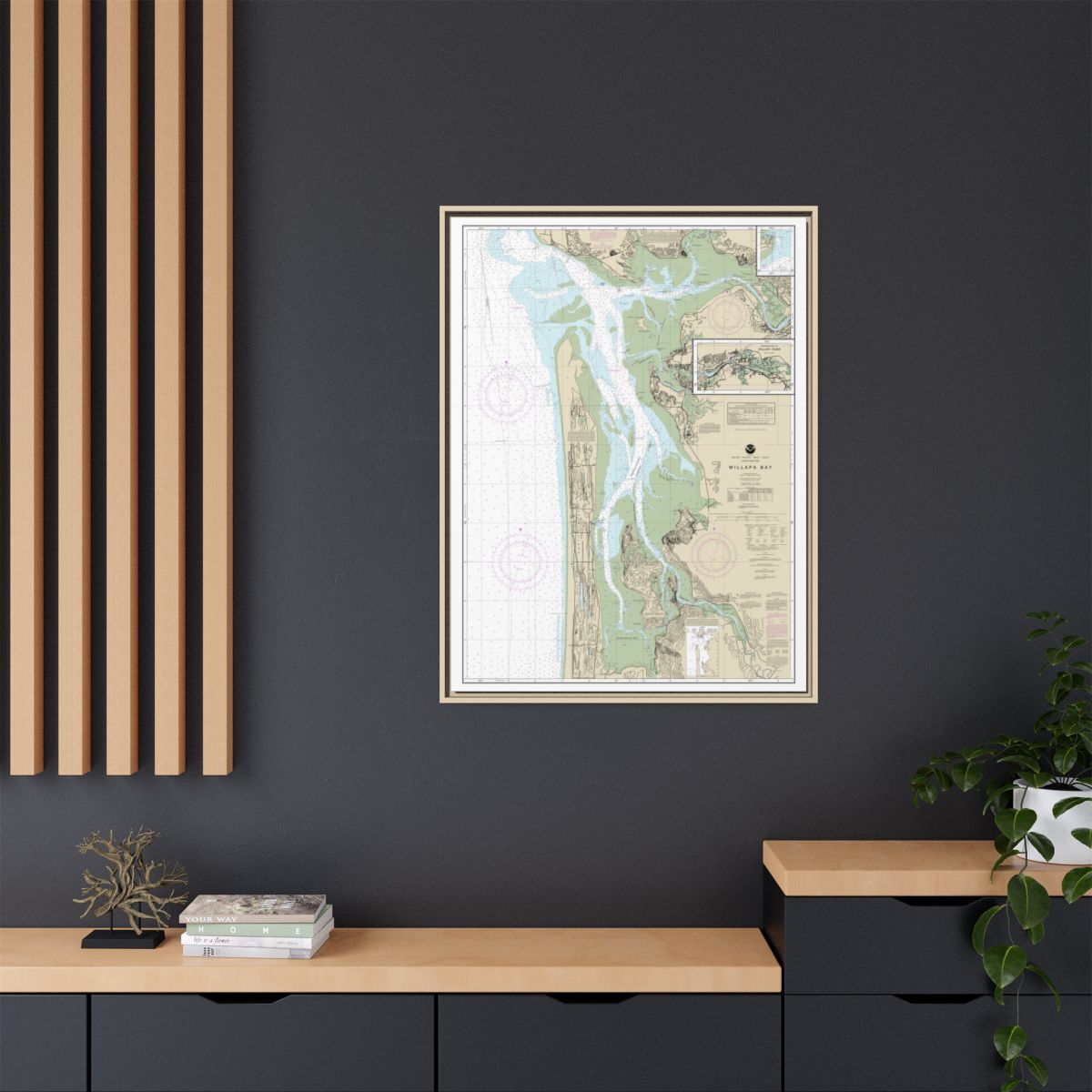 Chart 18504 Willapa Bay;Toke Pt. - NOAA Nautical Chart Floating Frame Canvas | 24" x 32" | 30" x 40" - Natural context-2