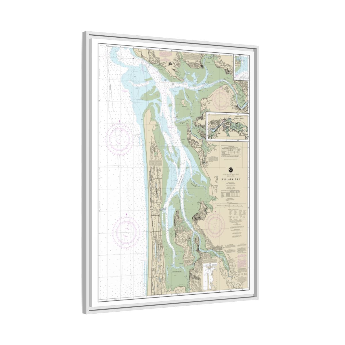 Chart 18504 Willapa Bay;Toke Pt. - NOAA Nautical Chart Floating Frame Canvas | 24" x 32" | 30" x 40" - White side