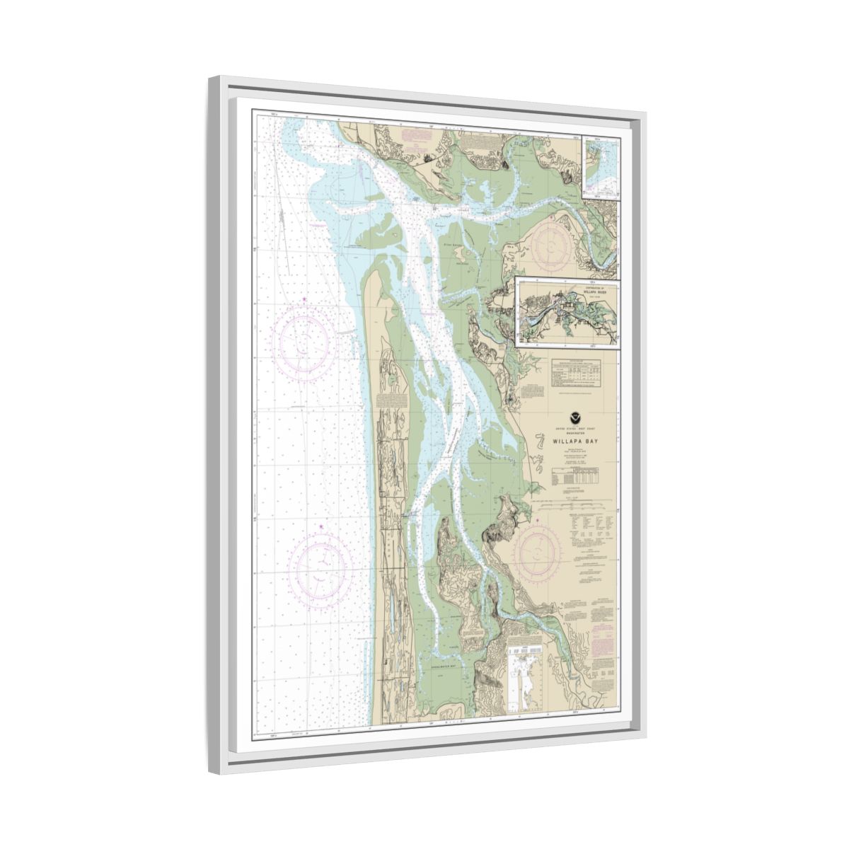 Chart 18504 Willapa Bay;Toke Pt. - NOAA Nautical Chart Floating Frame Canvas | 24" x 32" | 30" x 40" - White side
