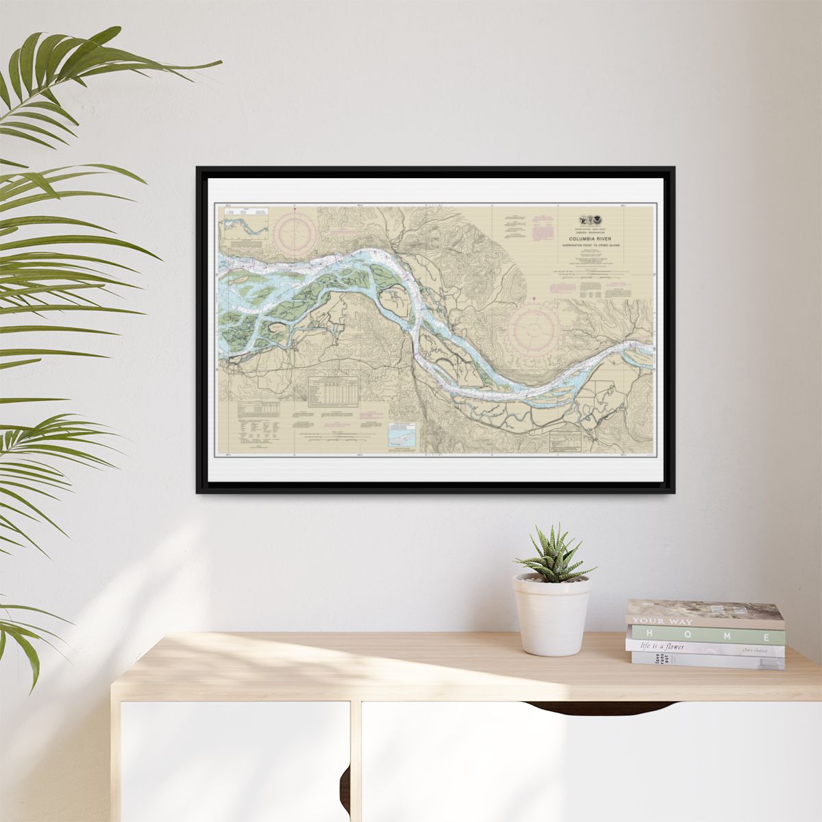 Chart 18523 Columbia River Harrington Point to Crims Island - NOAA Nautical Chart Floating Frame Canvas | 30" x 20" | 36" x 24" | 48" x 32" - Black context-1