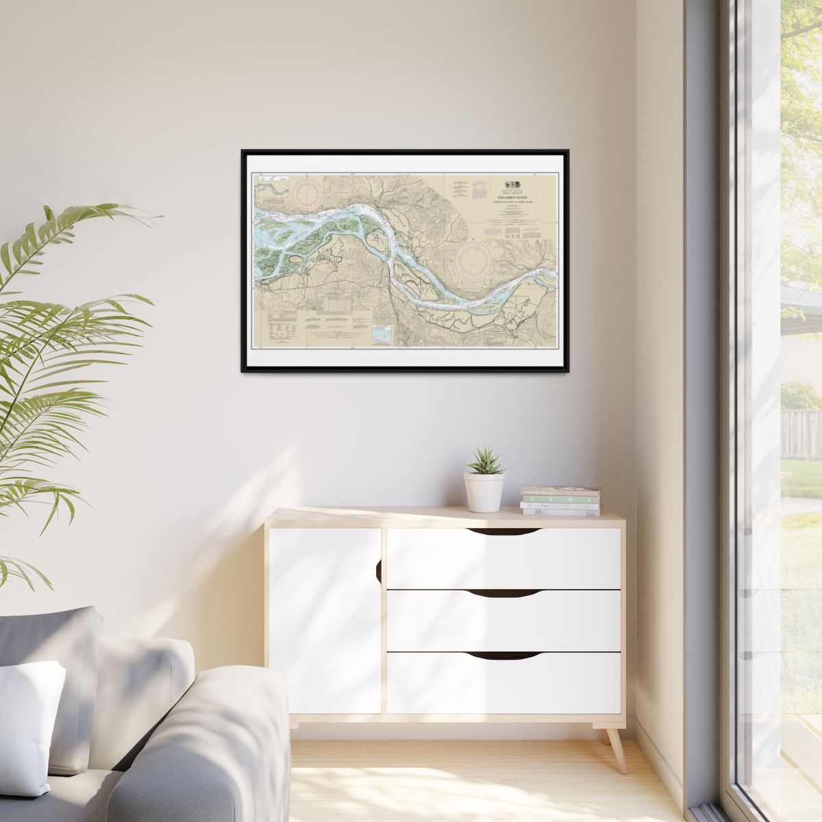 Chart 18523 Columbia River Harrington Point to Crims Island - NOAA Nautical Chart Floating Frame Canvas | 30" x 20" | 36" x 24" | 48" x 32" - Black context-1