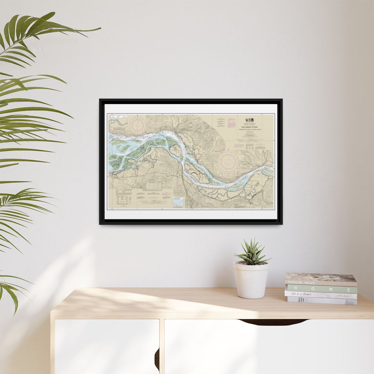 Chart 18523 Columbia River Harrington Point to Crims Island - NOAA Nautical Chart Floating Frame Canvas | 30" x 20" | 36" x 24" | 48" x 32" - Black context-1