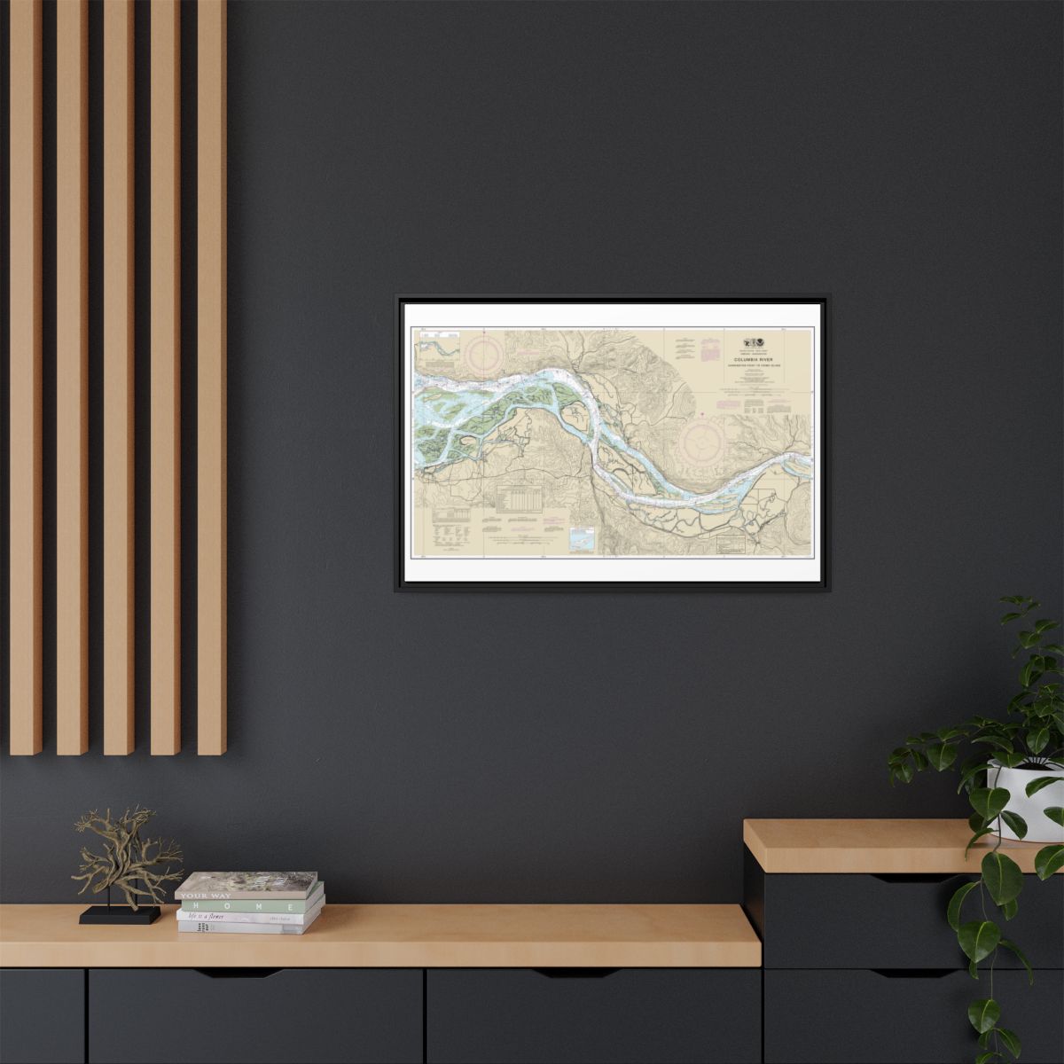 Chart 18523 Columbia River Harrington Point to Crims Island - NOAA Nautical Chart Floating Frame Canvas | 30" x 20" | 36" x 24" | 48" x 32" - Black context-2