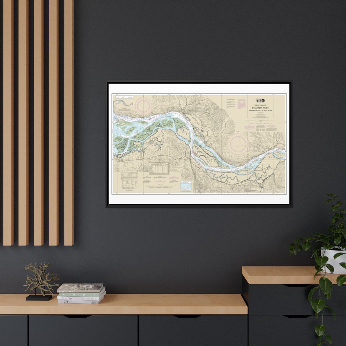 Chart 18523 Columbia River Harrington Point to Crims Island - NOAA Nautical Chart Floating Frame Canvas | 30" x 20" | 36" x 24" | 48" x 32" - Black context-2