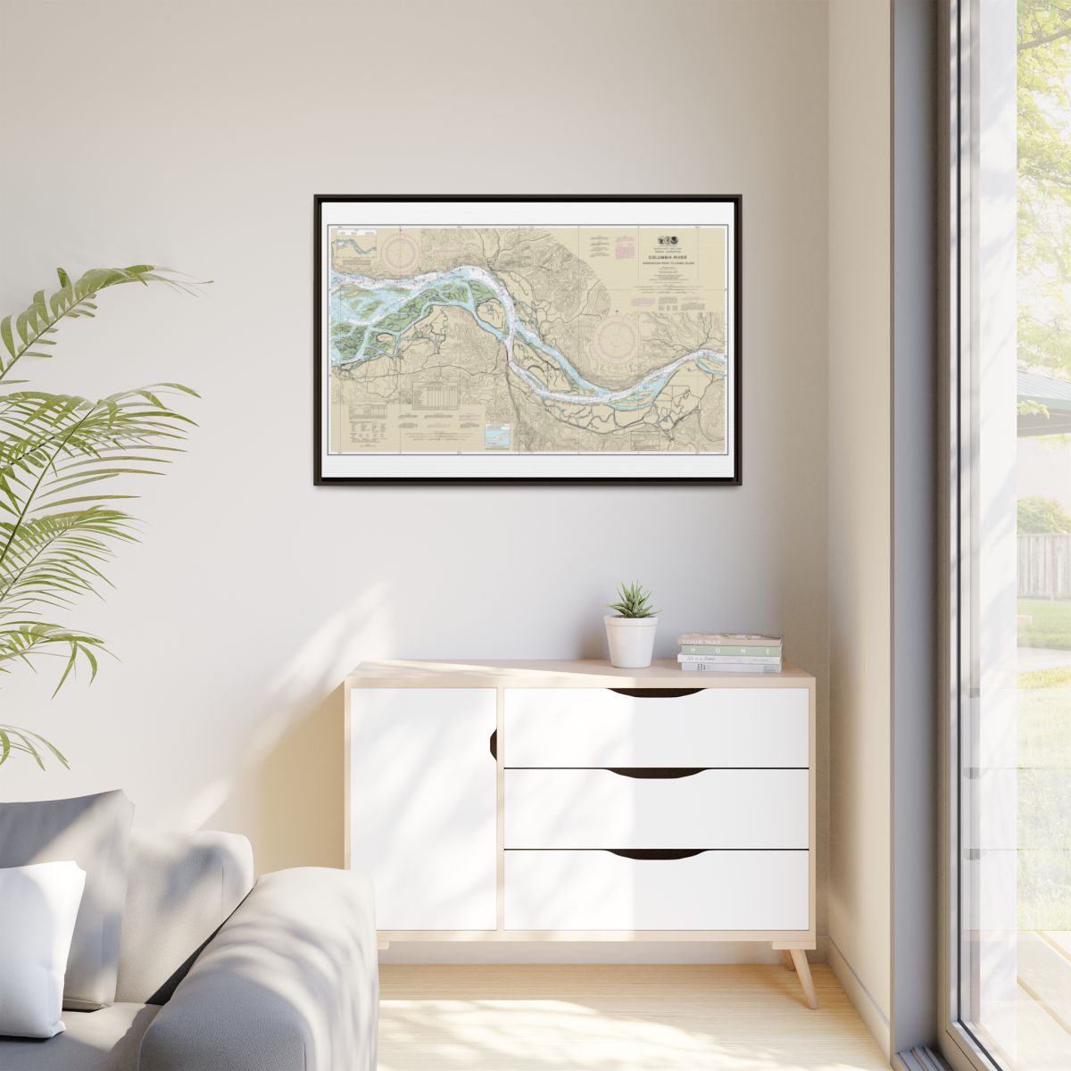Chart 18523 Columbia River Harrington Point to Crims Island - NOAA Nautical Chart Floating Frame Canvas | 30" x 20" | 36" x 24" | 48" x 32" - Espresso context-1