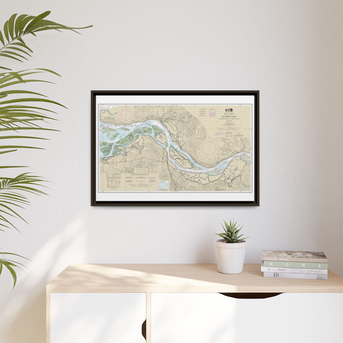 Chart 18523 Columbia River Harrington Point to Crims Island - NOAA Nautical Chart Floating Frame Canvas | 30" x 20" | 36" x 24" | 48" x 32" - Espresso context-1
