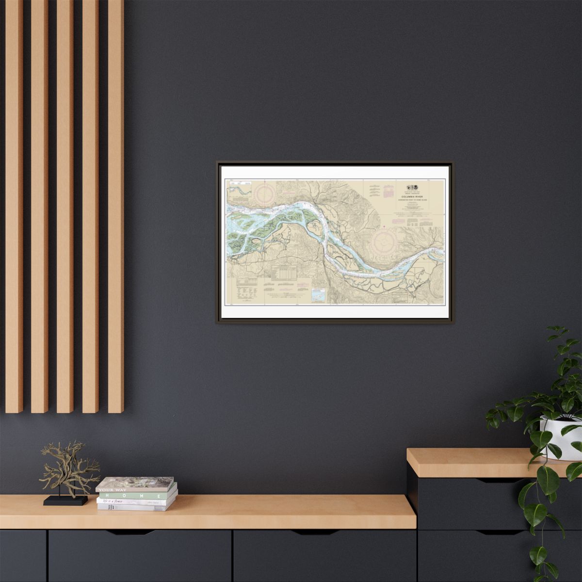 Chart 18523 Columbia River Harrington Point to Crims Island - NOAA Nautical Chart Floating Frame Canvas | 30" x 20" | 36" x 24" | 48" x 32" - Espresso context-2