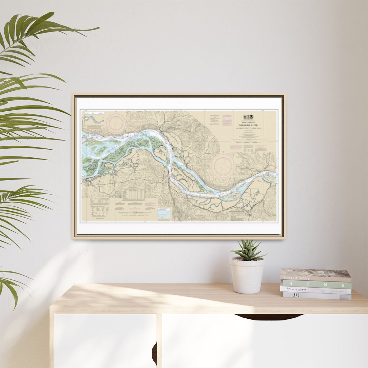 Chart 18523 Columbia River Harrington Point to Crims Island - NOAA Nautical Chart Floating Frame Canvas | 30" x 20" | 36" x 24" | 48" x 32" - Natural context-1