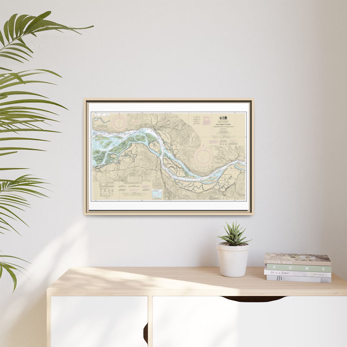 Chart 18523 Columbia River Harrington Point to Crims Island - NOAA Nautical Chart Floating Frame Canvas | 30" x 20" | 36" x 24" | 48" x 32" - Natural context-1
