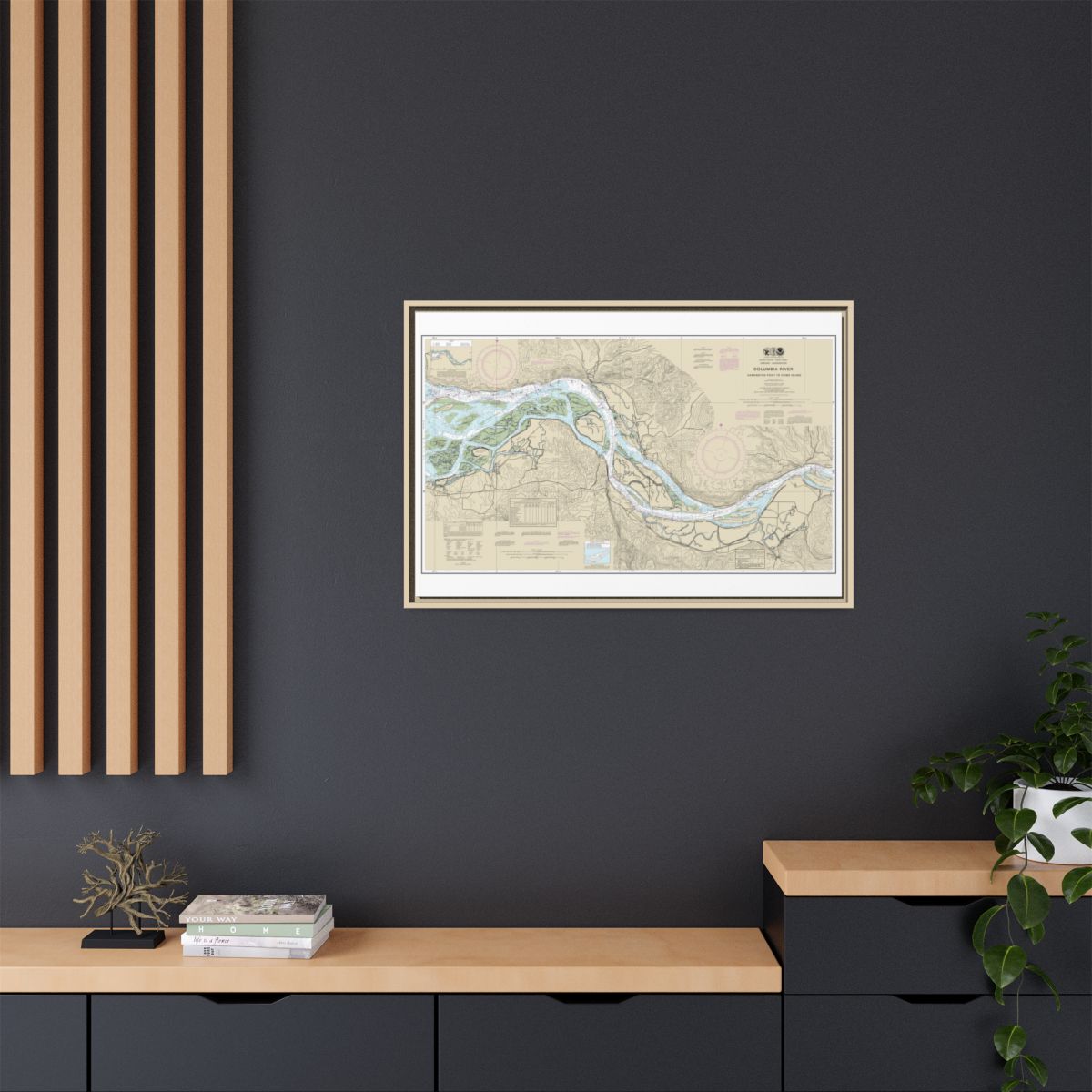 Chart 18523 Columbia River Harrington Point to Crims Island - NOAA Nautical Chart Floating Frame Canvas | 30" x 20" | 36" x 24" | 48" x 32" - Natural context-2