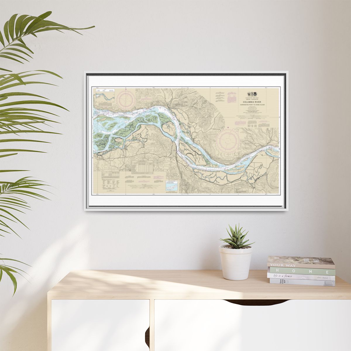 Chart 18523 Columbia River Harrington Point to Crims Island - NOAA Nautical Chart Floating Frame Canvas | 30" x 20" | 36" x 24" | 48" x 32" - White context-1