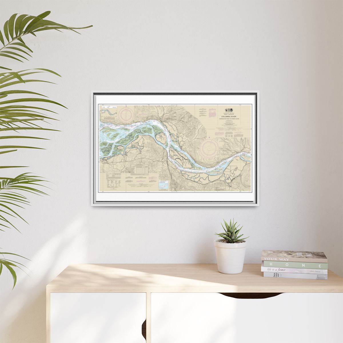 Chart 18523 Columbia River Harrington Point to Crims Island - NOAA Nautical Chart Floating Frame Canvas | 30" x 20" | 36" x 24" | 48" x 32" - White context-1