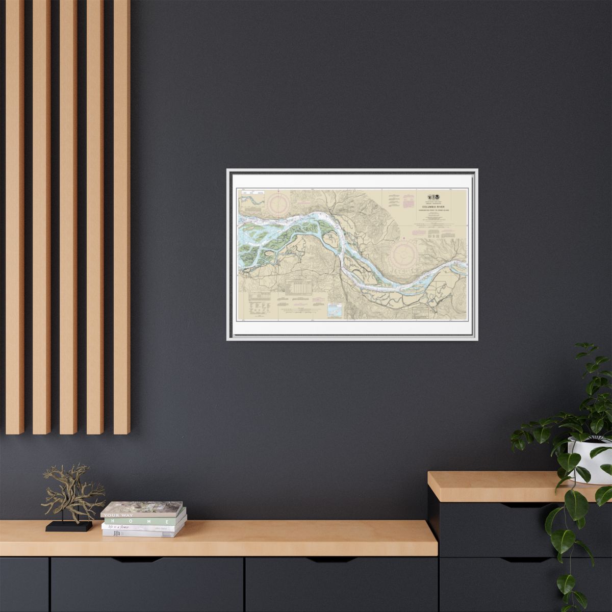 Chart 18523 Columbia River Harrington Point to Crims Island - NOAA Nautical Chart Floating Frame Canvas | 30" x 20" | 36" x 24" | 48" x 32" - White context-2