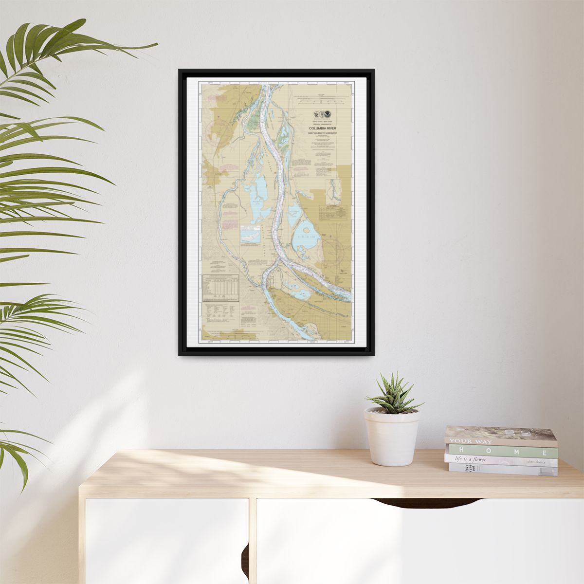 Chart 18525 Columbia River Saint Helens to Vancouver - NOAA Nautical Chart Floating Frame Canvas | 20" x 30" | 24" x 36" | 32" x 48" - Black context-1