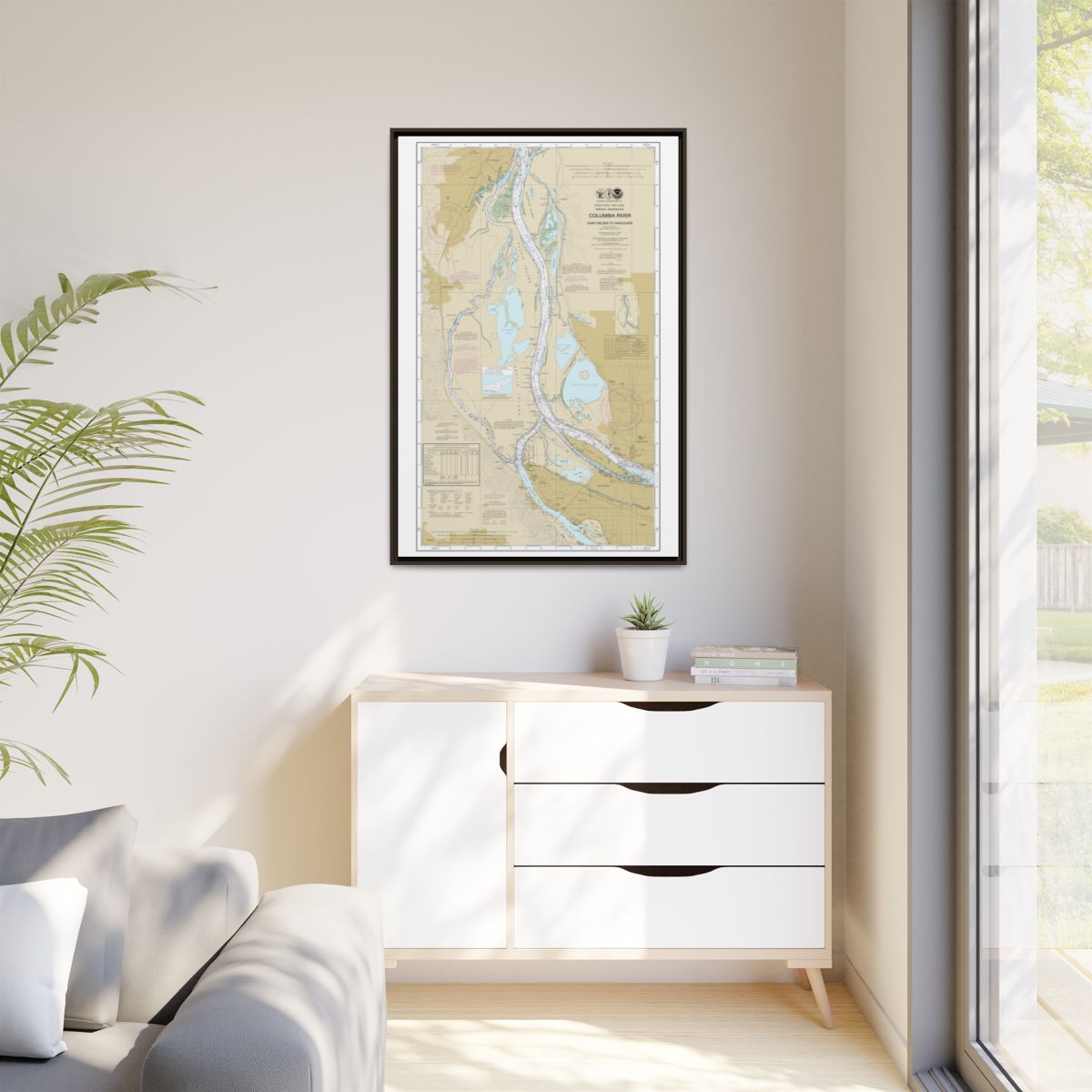 Chart 18525 Columbia River Saint Helens to Vancouver - NOAA Nautical Chart Floating Frame Canvas | 20" x 30" | 24" x 36" | 32" x 48" - Espresso context-1