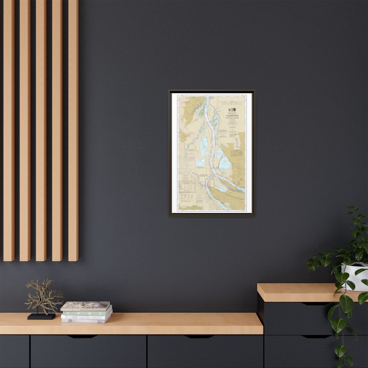 Chart 18525 Columbia River Saint Helens to Vancouver - NOAA Nautical Chart Floating Frame Canvas | 20" x 30" | 24" x 36" | 32" x 48" - Espresso context-2