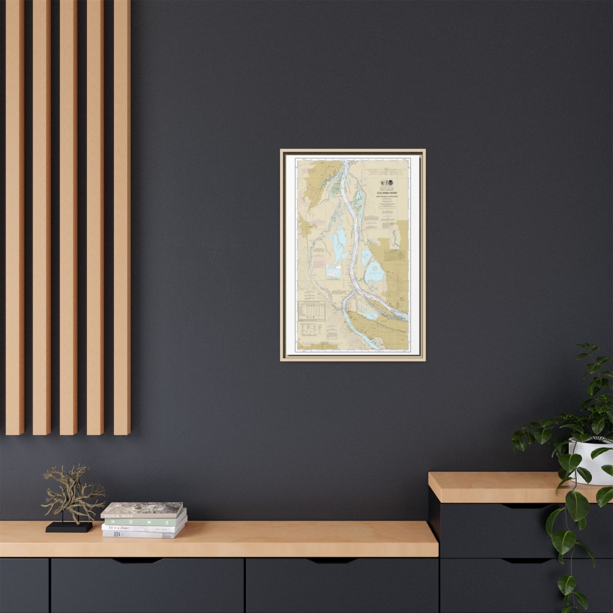 Chart 18525 Columbia River Saint Helens to Vancouver - NOAA Nautical Chart Floating Frame Canvas | 20" x 30" | 24" x 36" | 32" x 48" - Natural context-2