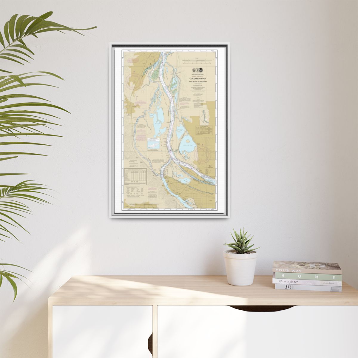 Chart 18525 Columbia River Saint Helens to Vancouver - NOAA Nautical Chart Floating Frame Canvas | 20" x 30" | 24" x 36" | 32" x 48" - White context-1