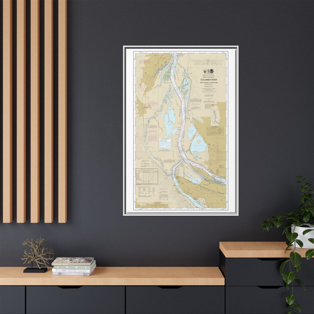 Chart 18525 Columbia River Saint Helens to Vancouver - NOAA Nautical Chart Floating Frame Canvas | 20" x 30" | 24" x 36" | 32" x 48" - White context-2