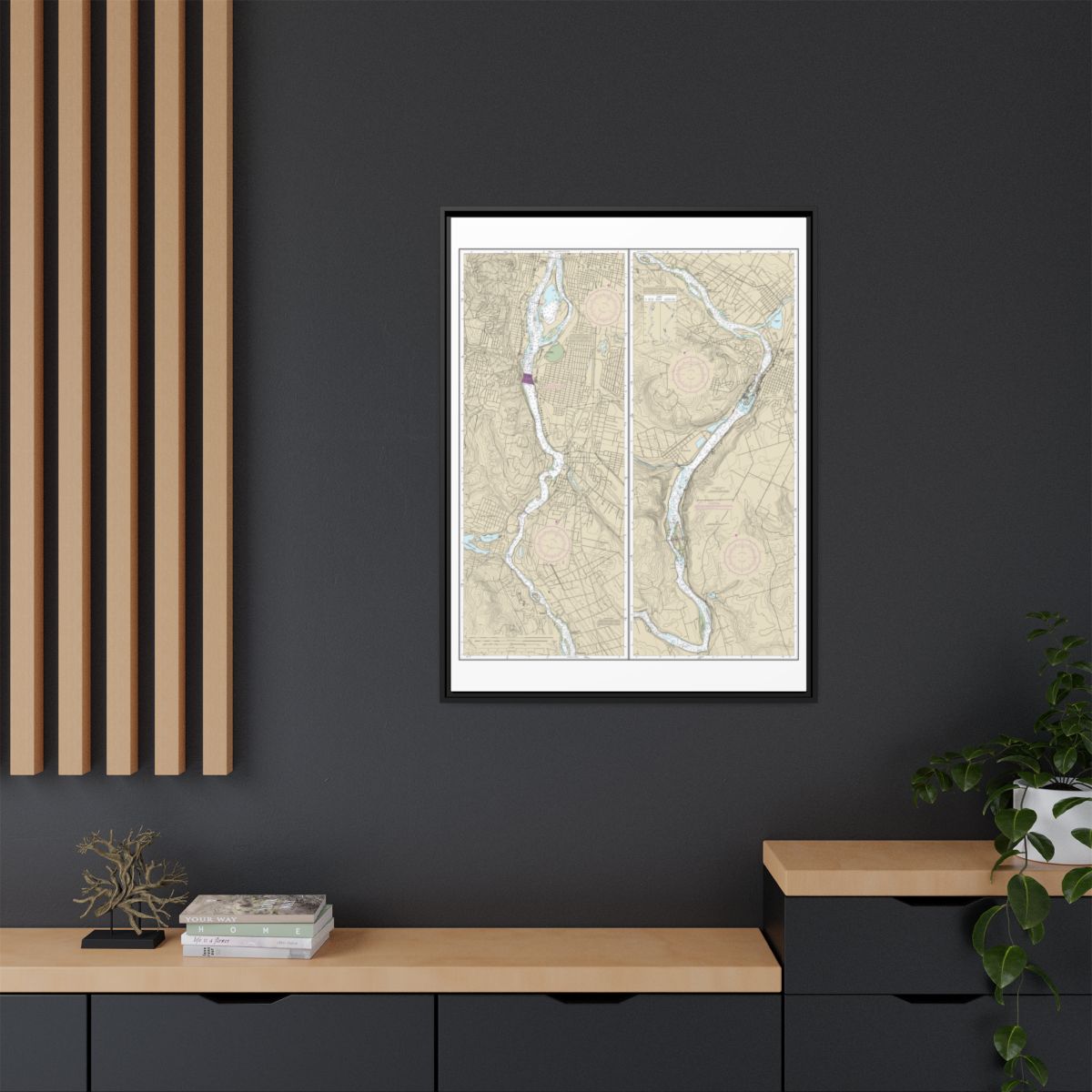 Chart 18528 Willamette River Portland to Walnut Eddy - NOAA Nautical Chart Floating Frame Canvas | 24" x 32" | 30" x 40" - Black context-2