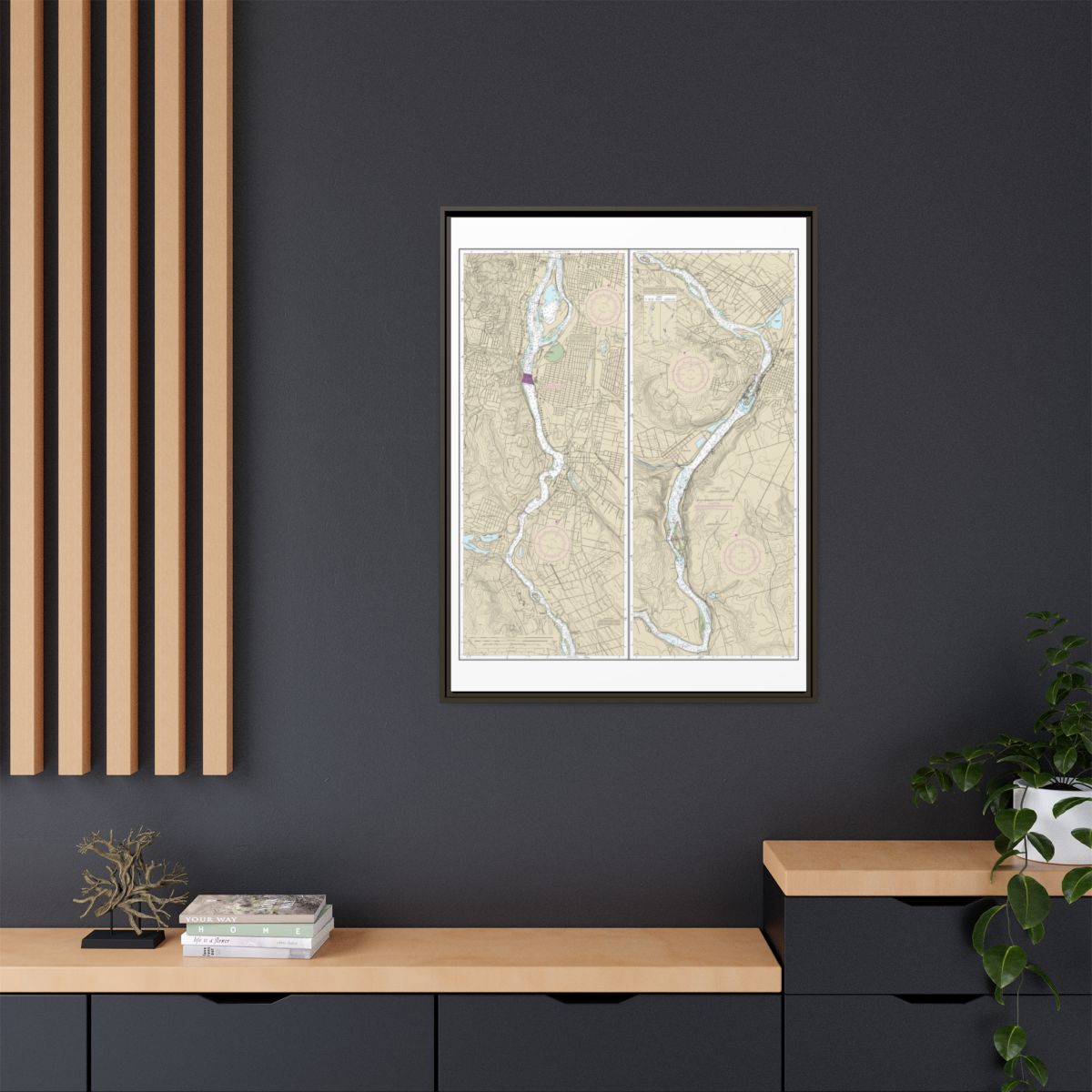 Chart 18528 Willamette River Portland to Walnut Eddy - NOAA Nautical Chart Floating Frame Canvas | 24" x 32" | 30" x 40" - Espresso context-2