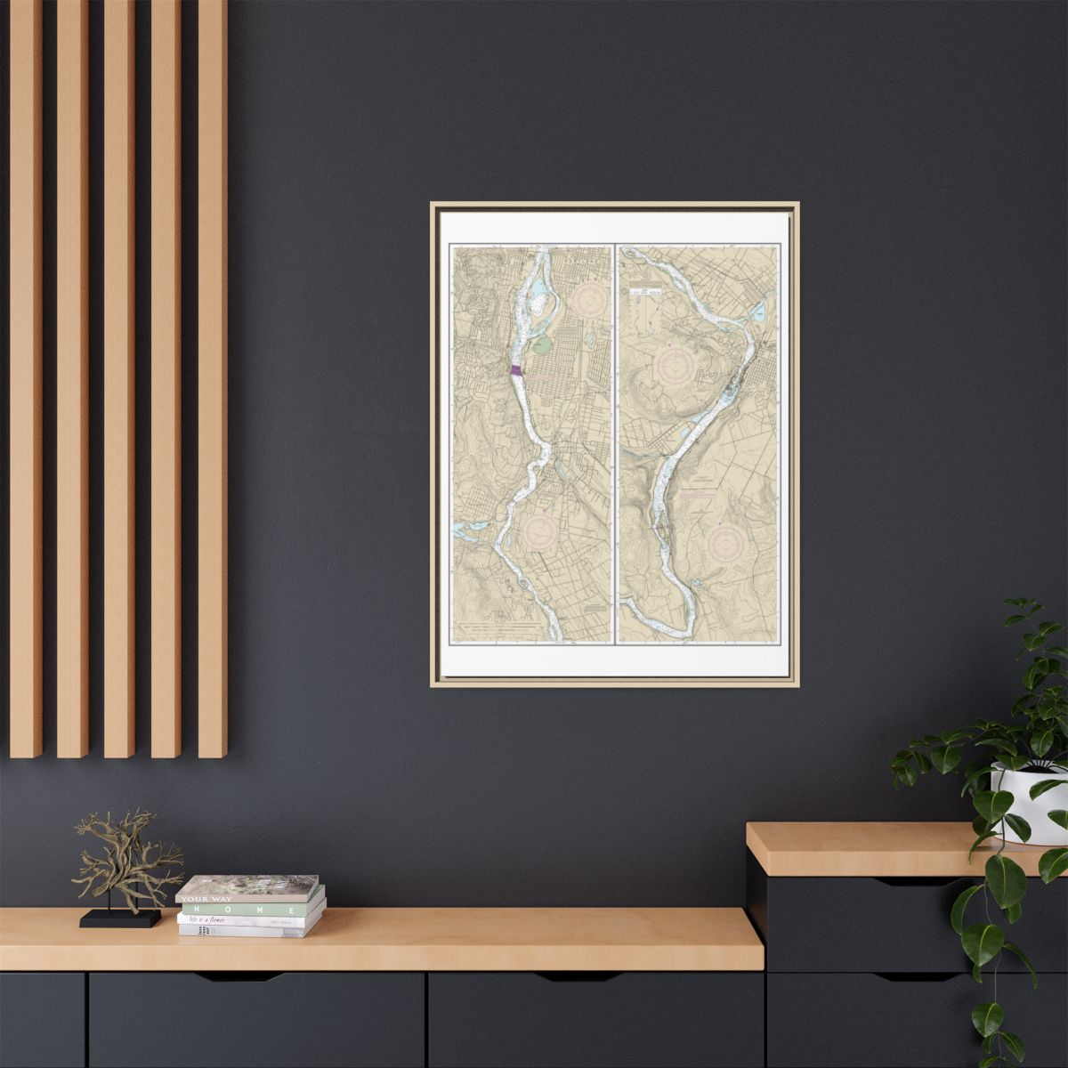 Chart 18528 Willamette River Portland to Walnut Eddy - NOAA Nautical Chart Floating Frame Canvas | 24" x 32" | 30" x 40" - Natural context-2