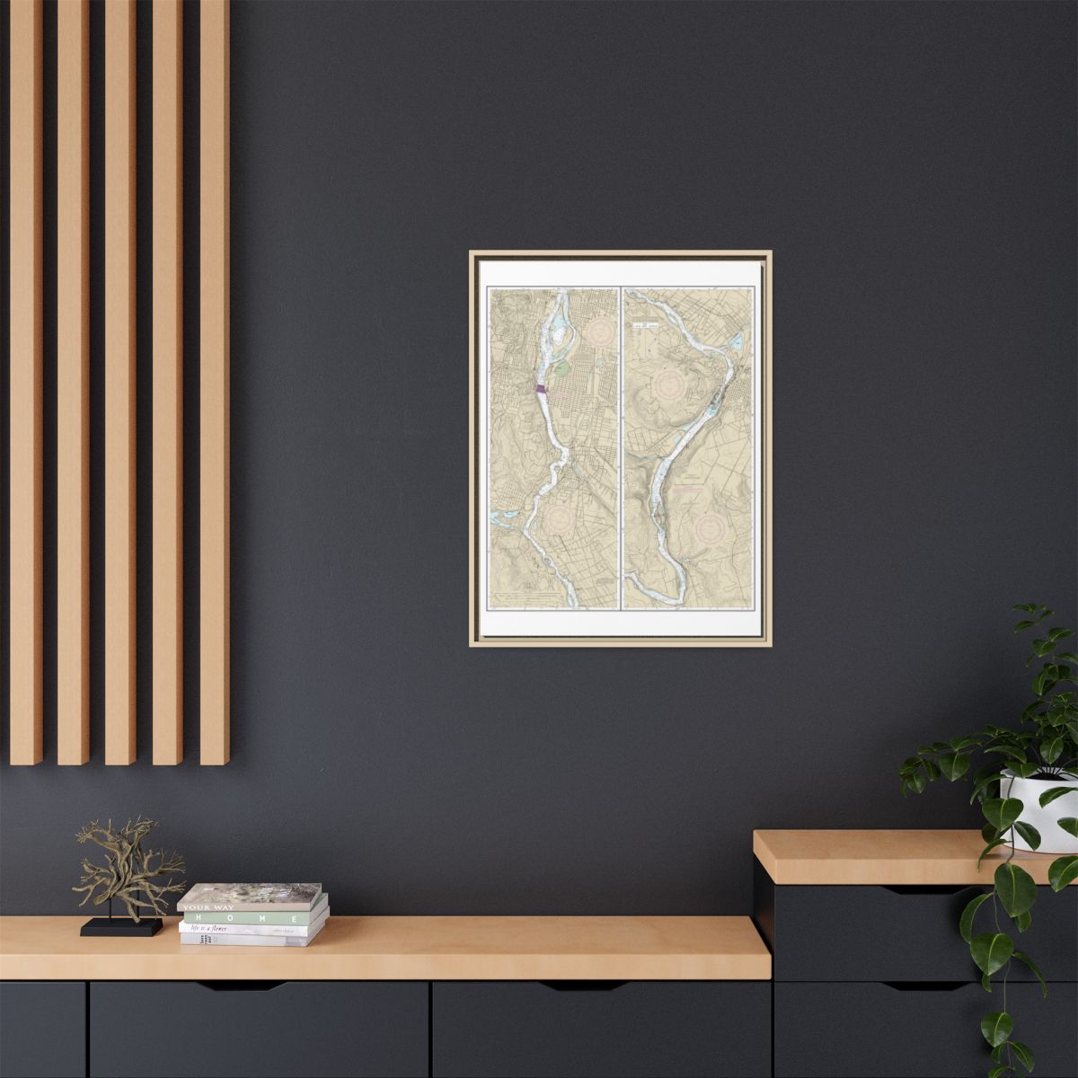 Chart 18528 Willamette River Portland to Walnut Eddy - NOAA Nautical Chart Floating Frame Canvas | 24" x 32" | 30" x 40" - Natural context-2