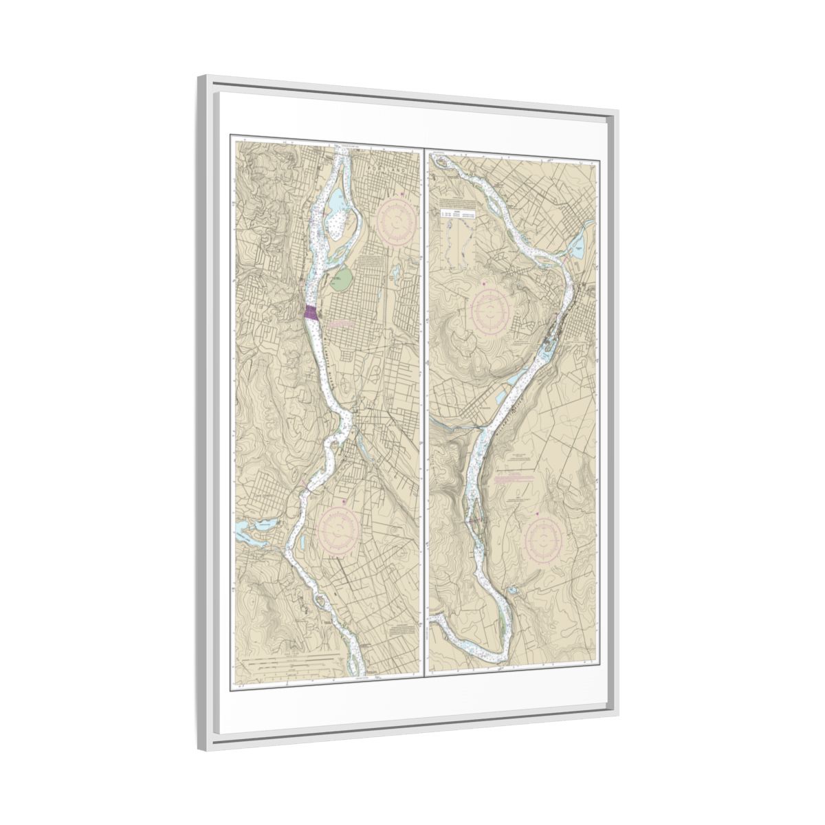 Chart 18528 Willamette River Portland to Walnut Eddy - NOAA Nautical Chart Floating Frame Canvas | 24" x 32" | 30" x 40" - White side