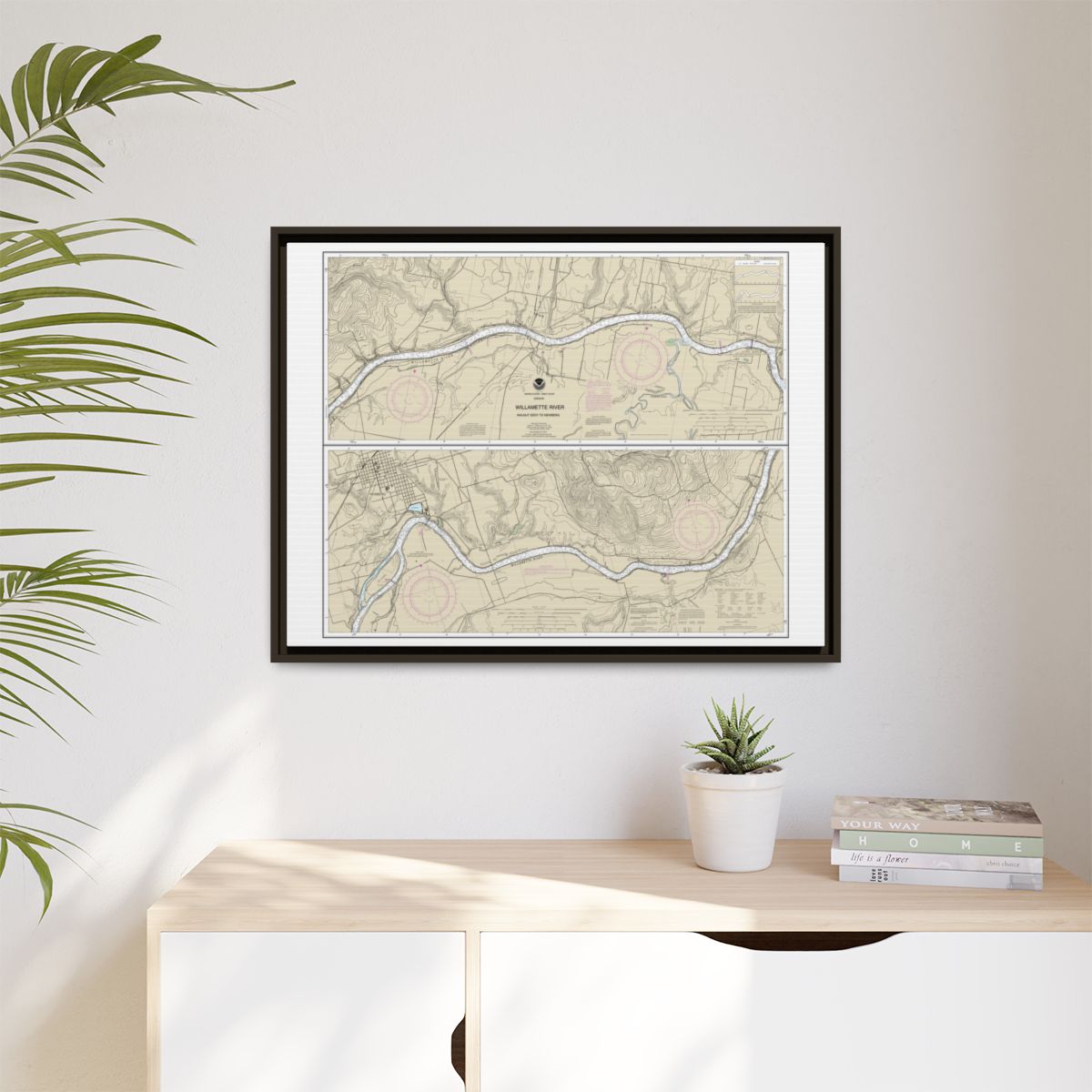 Chart 18529 Willamette River Walnut Eddy To Newburg - NOAA Nautical Chart Floating Frame Canvas | 32" x 24" | 40" x 30" - Espresso context-1