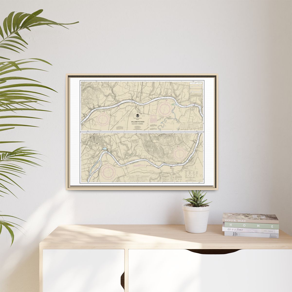Chart 18529 Willamette River Walnut Eddy To Newburg - NOAA Nautical Chart Floating Frame Canvas | 32" x 24" | 40" x 30" - Natural context-1