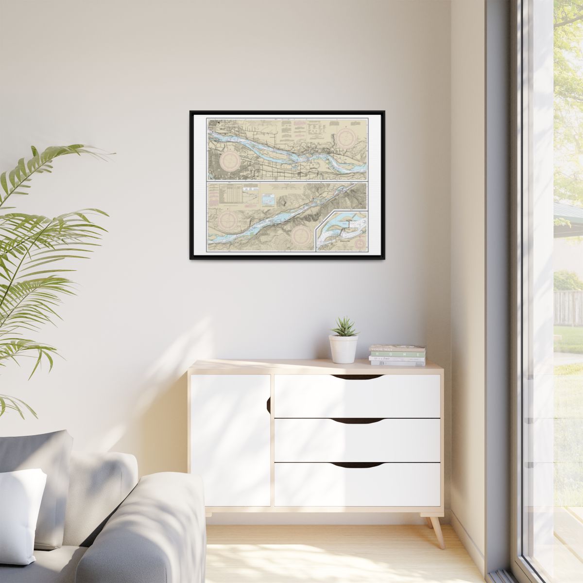 Chart 18531 Columbia River Vancouver to Bonneville; Bonneville Dam - NOAA Nautical Chart Floating Frame Canvas | 32" x 24" | 40" x 30" - Black context-1
