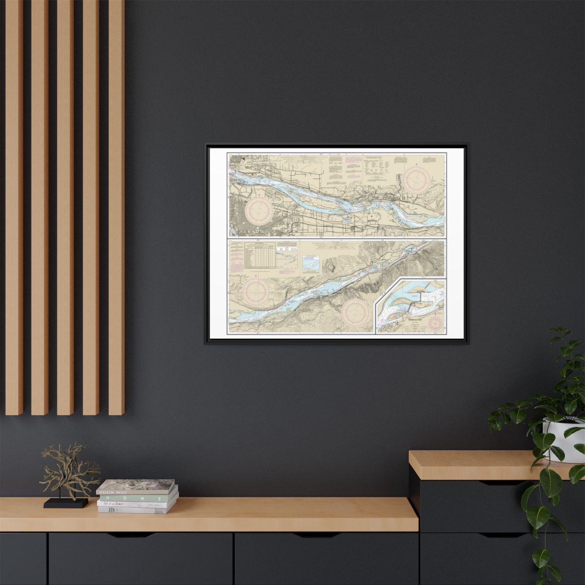 Chart 18531 Columbia River Vancouver to Bonneville; Bonneville Dam - NOAA Nautical Chart Floating Frame Canvas | 32" x 24" | 40" x 30" - Black context-2
