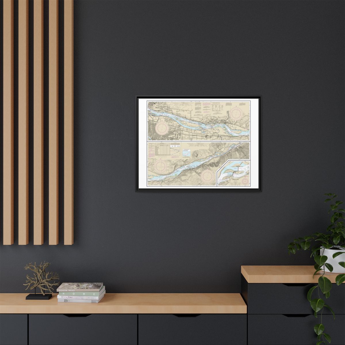 Chart 18531 Columbia River Vancouver to Bonneville; Bonneville Dam - NOAA Nautical Chart Floating Frame Canvas | 32" x 24" | 40" x 30" - Black context-2