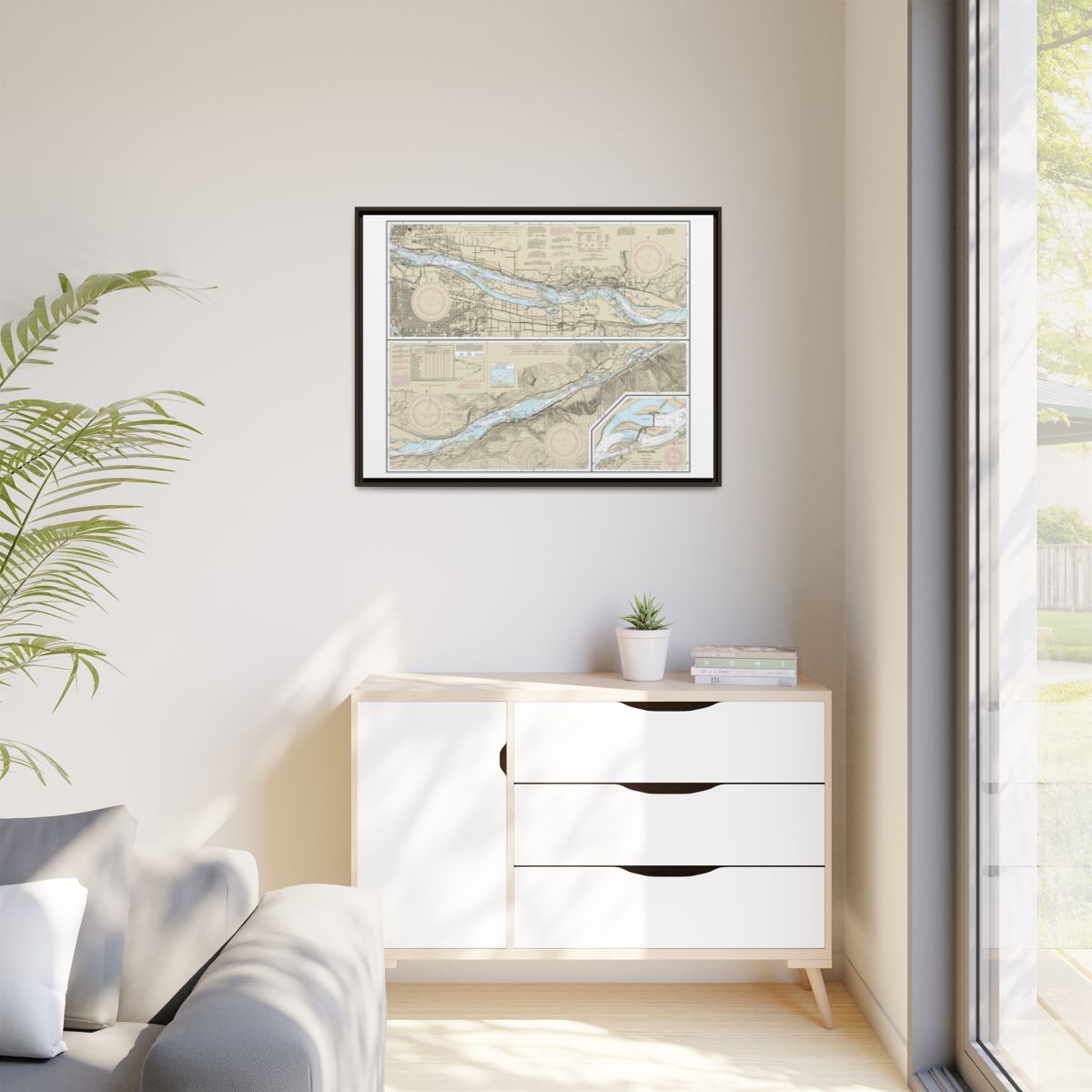 Chart 18531 Columbia River Vancouver to Bonneville; Bonneville Dam - NOAA Nautical Chart Floating Frame Canvas | 32" x 24" | 40" x 30" - Espresso context-1