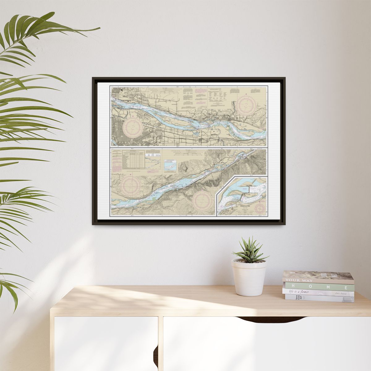 Chart 18531 Columbia River Vancouver to Bonneville; Bonneville Dam - NOAA Nautical Chart Floating Frame Canvas | 32" x 24" | 40" x 30" - Espresso context-1