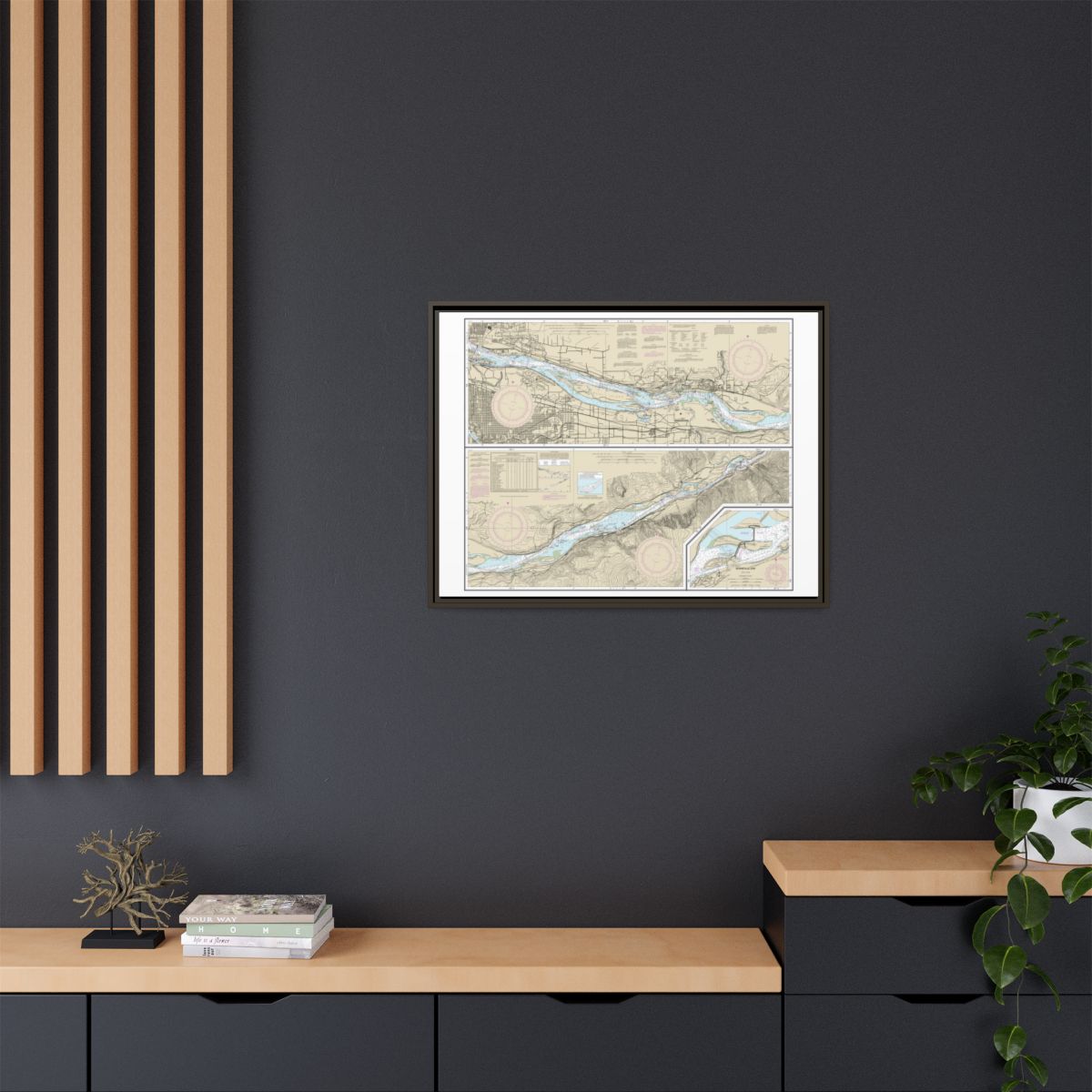 Chart 18531 Columbia River Vancouver to Bonneville; Bonneville Dam - NOAA Nautical Chart Floating Frame Canvas | 32" x 24" | 40" x 30" - Espresso context-2