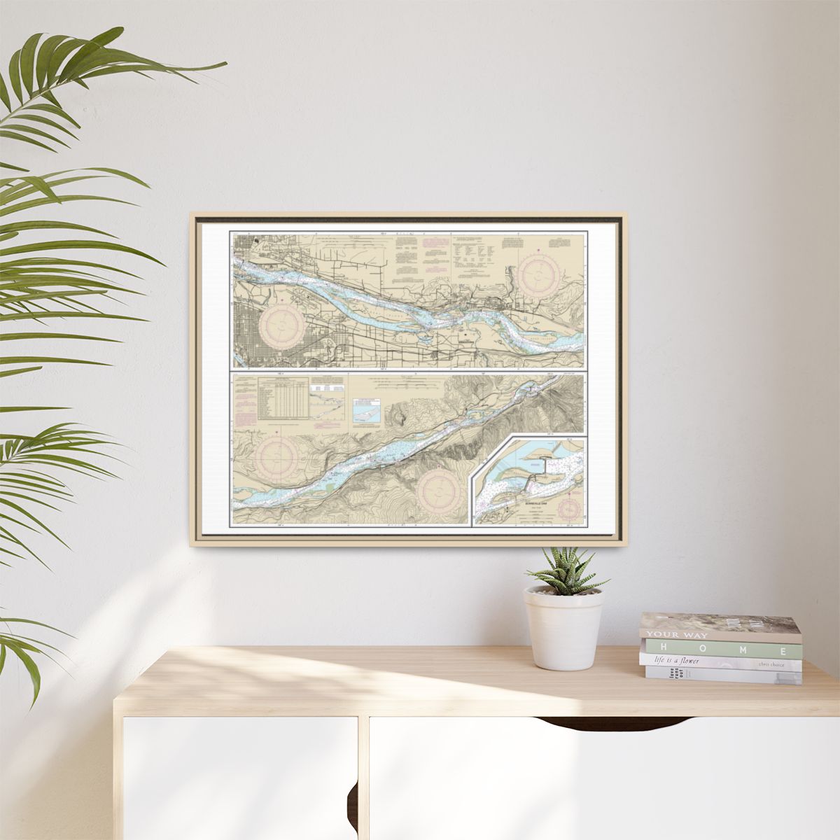 Chart 18531 Columbia River Vancouver to Bonneville; Bonneville Dam - NOAA Nautical Chart Floating Frame Canvas | 32" x 24" | 40" x 30" - Natural context-1