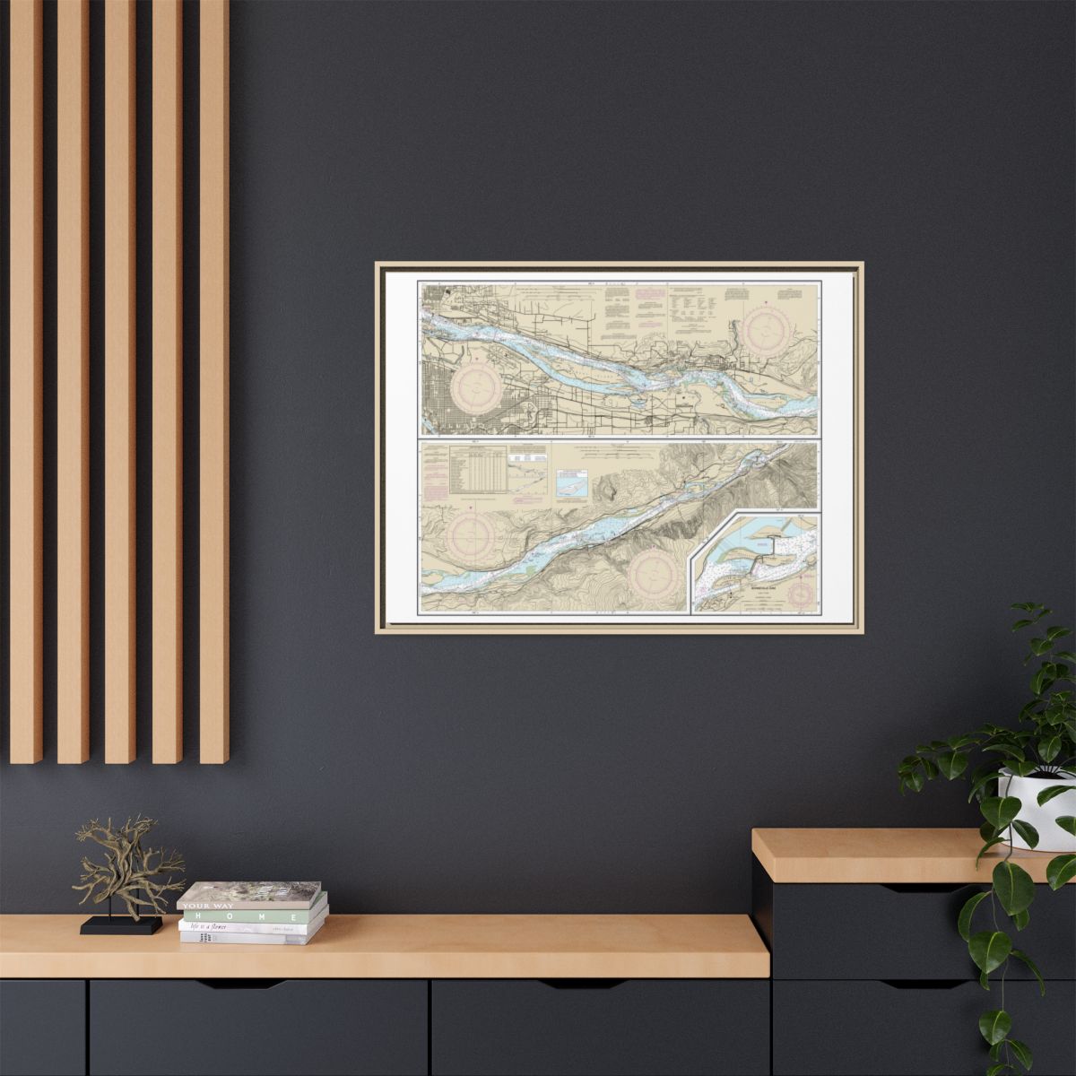 Chart 18531 Columbia River Vancouver to Bonneville; Bonneville Dam - NOAA Nautical Chart Floating Frame Canvas | 32" x 24" | 40" x 30" - Natural context-2