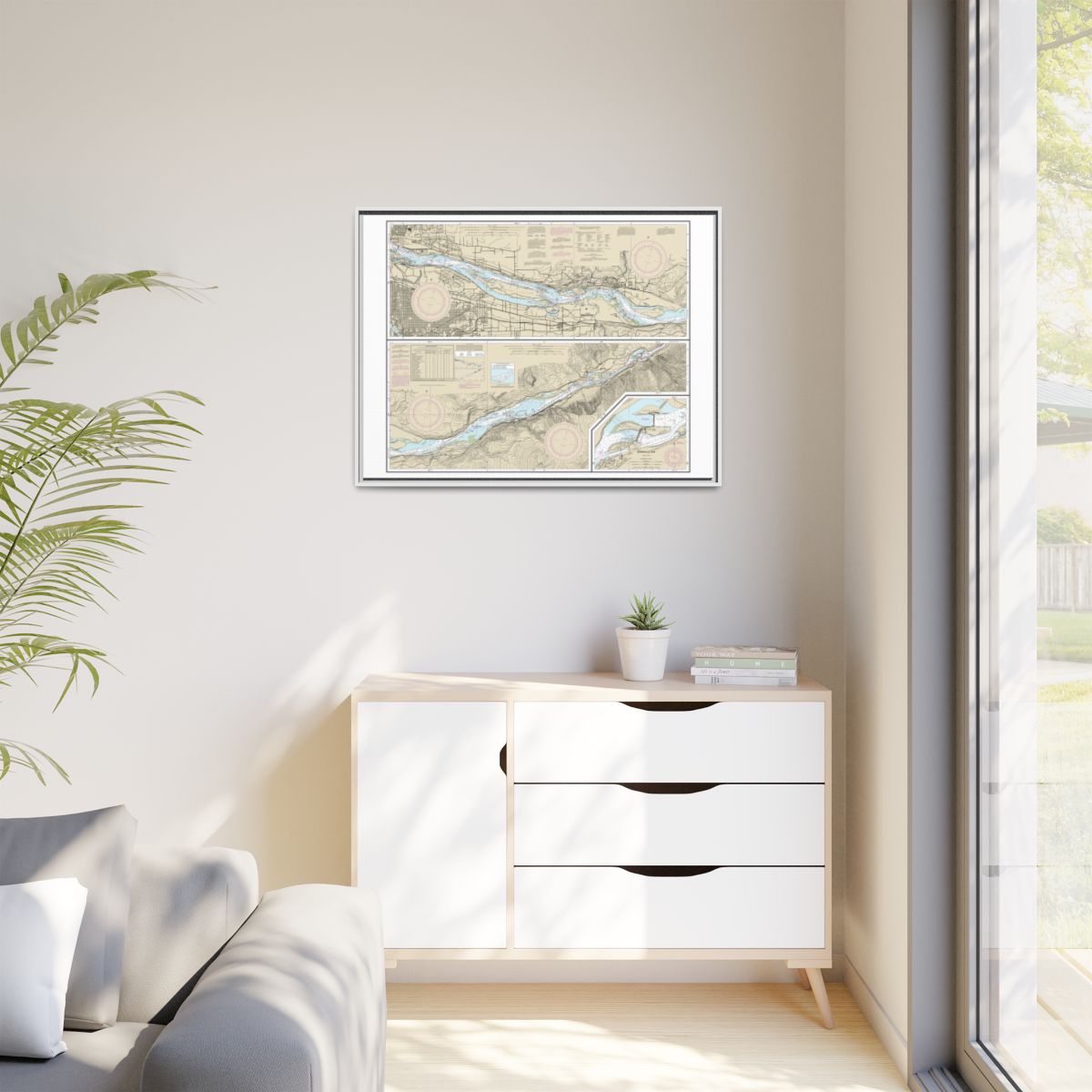 Chart 18531 Columbia River Vancouver to Bonneville; Bonneville Dam - NOAA Nautical Chart Floating Frame Canvas | 32" x 24" | 40" x 30" - White context-1